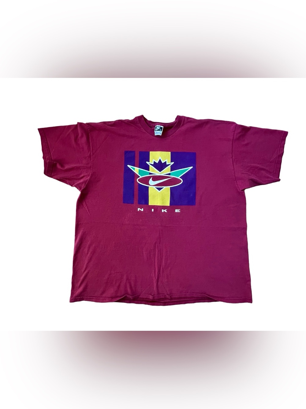 Vtg  90s Nike Men's Maroon T-Shirt Center Logo Size XXL White Tag USA